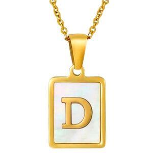 Dainty Initial Letter Charm, D, 18K GP Mother of Pearl Charm Pendant Necklace